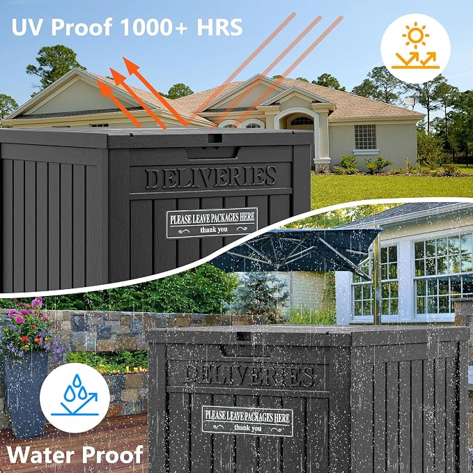 LHBGO Package Delivery Box for Outside, 48 Gallon Storage with Lockable Secure, Large Double Wall Resin Outdoor Package Delivery Waterproof Deck