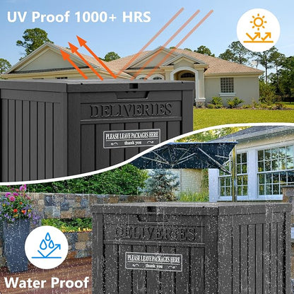 LHBGO Package Delivery Box for Outside, 48 Gallon Storage with Lockable Secure, Large Double Wall Resin Outdoor Package Delivery Waterproof Deck