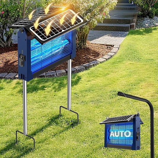 Solar Bug Zapper Outdoor, Dual Solar Panels, 4500V Waterproof Portable Mosquito Zappers, Cordless Fly Trap w/Auto Mode, Rechargeable Mosquitoes Insect Killer for Patio Yard Camping Garage (Blue)