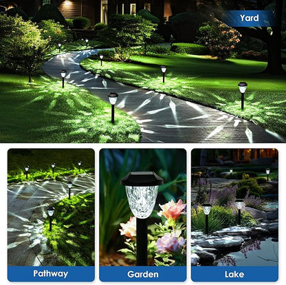 GIGALUMI Solar Pathway Lights, 8 Pack Outdoor Waterproof | Elegant pattern auto on/off dusk to dawn. Perfect for yard, garden, walkway, driveway, lawn. 8-pack landscape set.