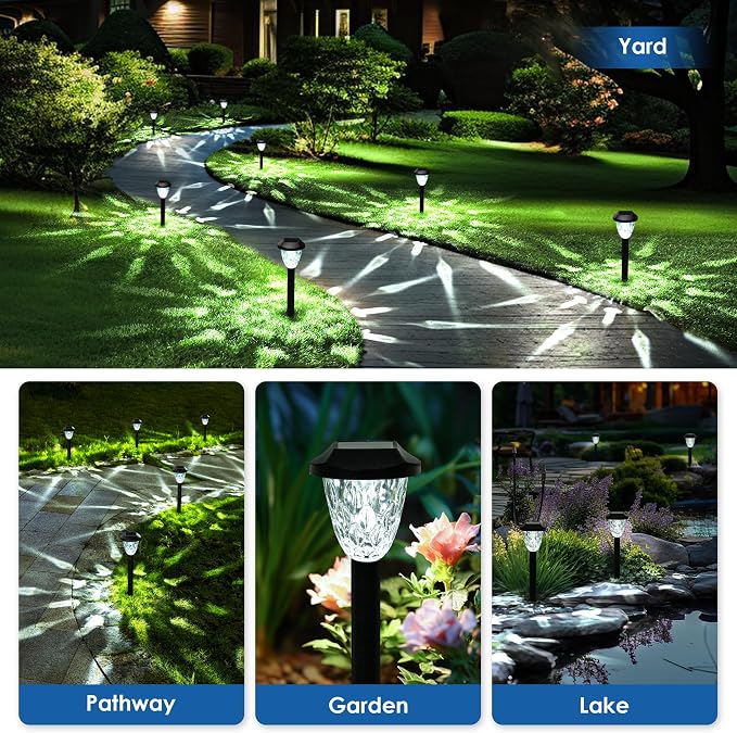 GIGALUMI 16 Pack Solar Outdoor Lights, Bright Solar Pathway Lights with Great Pattern, Waterproof Auto On/Off Light for Outside Garden Walkway Driveway Lawn Pathway