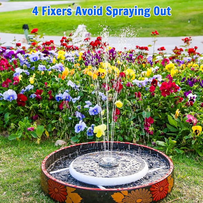 AISITIN 6.5W Solar Fountain for Bird Bath with 3000mAh Battery & Color Changing LED Light, 4 Anti-drift Brackets & 8 Nozzles, Solar Powered Bird Bath Fountain for Garden, Backyard, Fish Tank and Patio