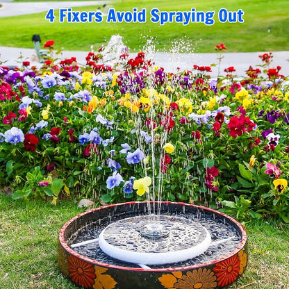 AISITIN 6.5W Solar Fountain for Bird Bath with 3000mAh Battery & Color Changing LED Light, 4 Anti-drift Brackets & 8 Nozzles, Solar Powered Bird Bath Fountain for Garden, Backyard, Fish Tank and Patio