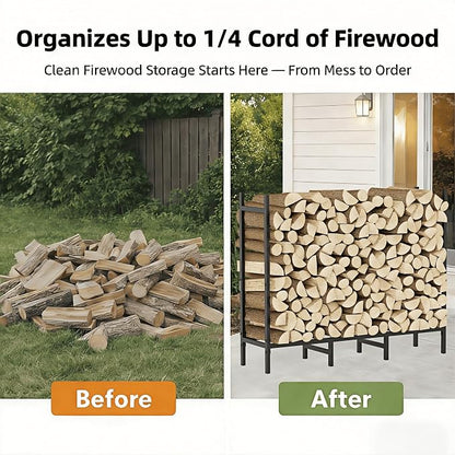 CADUKE Firewood Rack Outdoor, Adjustable 4FT to 2.64FT Heavy Duty Wood Racks for Firewood, Metal Log Rack Wood Storage for Indoor Fireplace Patio, Black