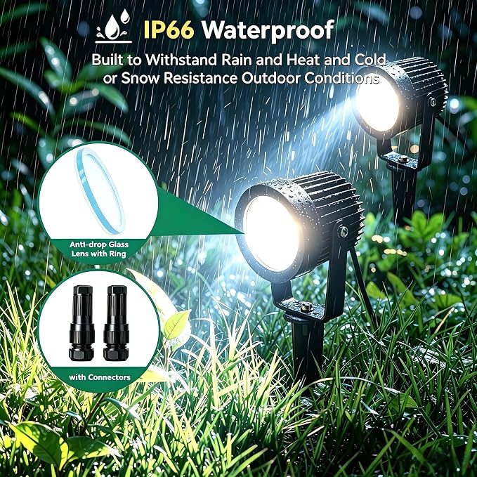 Low Voltage Landscape Spotlight, 12V LED Outdoor Spot Lights, Landscape Lighting Wired for Yard Path Garden Tree, 10W Aluminum Up Lighting with Connectors, IP66 Waterproof & 4000K, 1 Pack