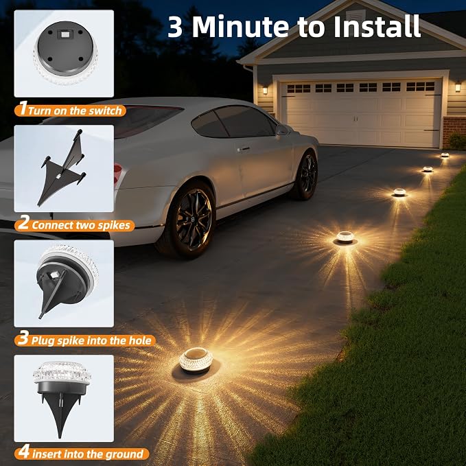 VOLISUN Solar Ground Lights Outdoor,16 Pack Flat Solar Pathway Lights,IP67 Waterproof Solar Powered Disc Lights,Landscape Lighting for Garden Yard Walkway Patio Driveway,Warm White