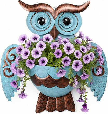 Owl Metal Wall Mount Planter, Hanging Succulent Flower Pot with Drainage | Farmhouse owl metal wall hanging pot garden succulent decorative planters, indoor outdoor hanging wall container