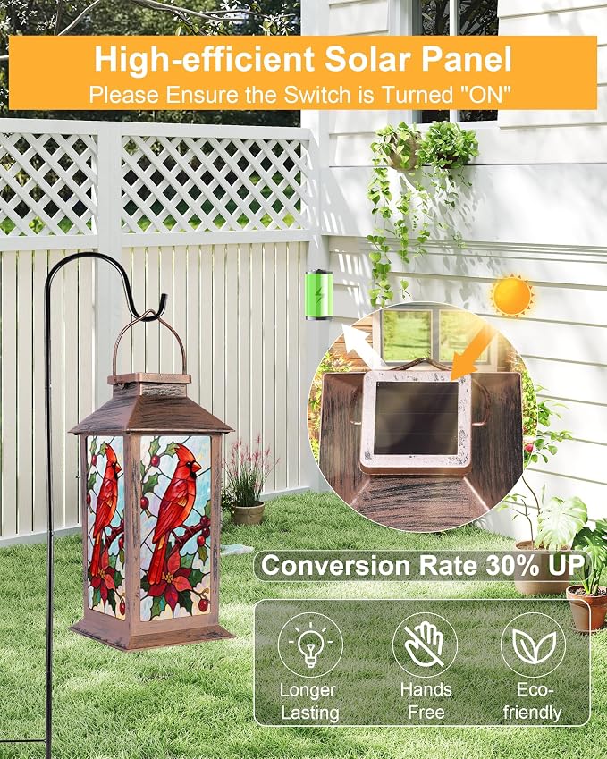 Cardinal Solar Lanterns Outdoor Waterproof Garden Decor Birthday Gifts for Women Mom Grandma Sister, Hanging LED Plastic Solar Lights Outside Decorative for Yard Patio Backyard Lawn Decorations