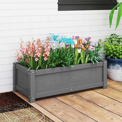 HDPE Raised Planter Box Outdoor,Rot-Resistant and Non-Cracking,Small Raised Beds for Gardening 29.5 * 14.4 * 9.8 in for Yard,Lawn,Outdoor Planter Boxes Rectangle with Drainage Holes Gray
