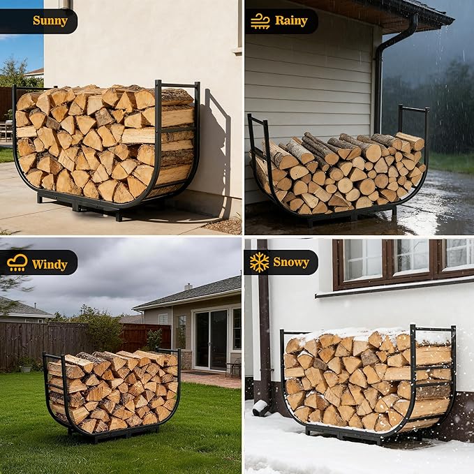 facka 40 Inch Firewood Rack Outdoor, Metal Wood Rack | Iron Fire Log Stacker Holder for Fireplace, Patio, Porch, Yard, Garden, Indoor Outdoor Wood Storage