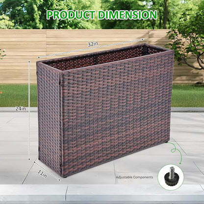 HPC Decor 32.5" Tall Planters,Plastic Planter for Outdoor Plants Handmade Wicker Large Rectangular Block Planter Box with Removable Liners, Modern Planter for Indoor Outdoor Patio Porch Deck. (Brown)