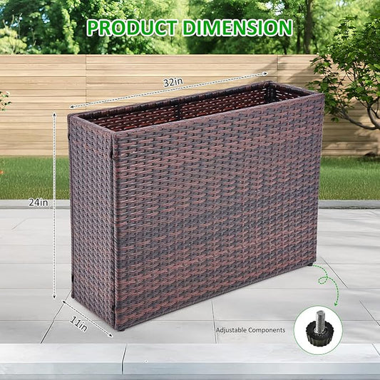 HPC Decor 32.5" Tall Planters,Plastic Planter for Outdoor Plants Handmade Wicker Large Rectangular Block Planter Box with Removable Liners, Modern Planter for Indoor Outdoor Patio Porch Deck. (Brown)