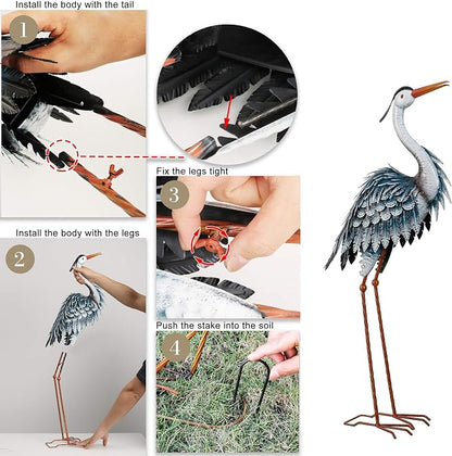 TERESA'S COLLECTIONS Garden Decor Blue Heron Sculptures & Statues,24.5" Coastal Metal Heron Decoy for Outdoor Outside Vivid Bird Metal Yard Art Cranes Patio Pond Pool Lawn Decorations,Gift for Mom
