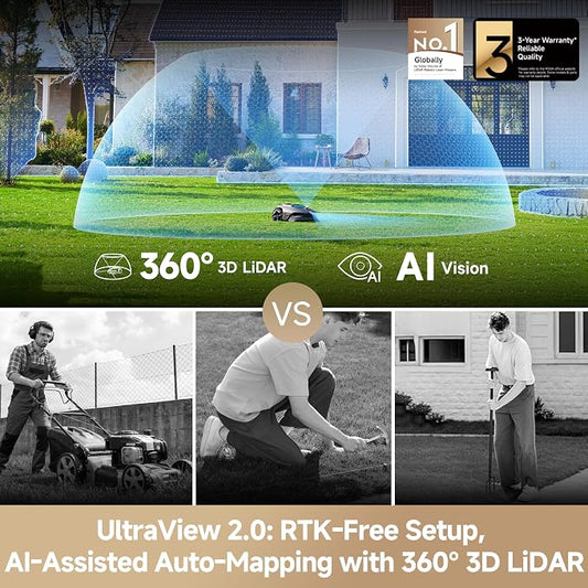 MOVA LiDAX Ultra 2000 Robot Lawn Mower with 4G for 0.5 Acre, No Wire No RTK+360° 3D LiDAR+AI Vision Auto Mapping, Zero-Edge Cutting, Cut Height 1.2"-3.9", 45% Slope, 150 Mowing Zones, Anti-Theft