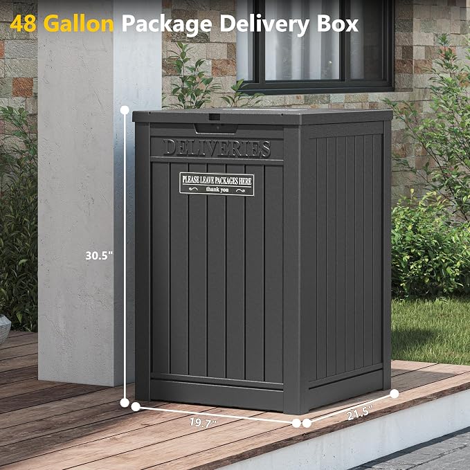 LHBGO Package Delivery Box for Outside, 48 Gallon Storage with Lockable Secure, Large Double Wall Resin Outdoor Package Delivery Waterproof Deck