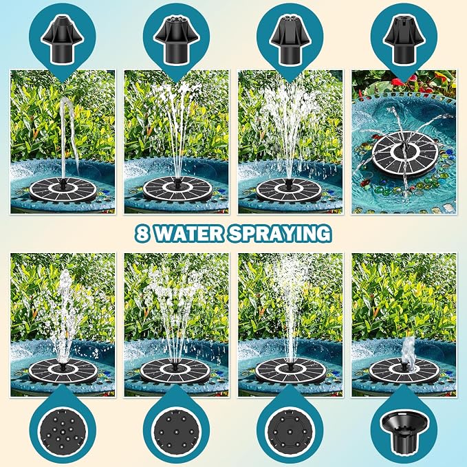 SZMP Solar Bird Bath Fountains Spraying Water in The Shadow, Solar Water Fountain Pump Outdoor Garden 3.5W White Glass Panel with 2000mAh Battery Replaceable Nozzles