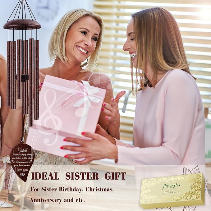 Sister Gifts, Sister Wind Chimes, Sister's Birthday Gifts from Sisters Brother, Sisters in Law Gift, Best Sister Ever Gift for Women Birthday Christmas Mother's Day, Home Decor, Bronze, 32"
