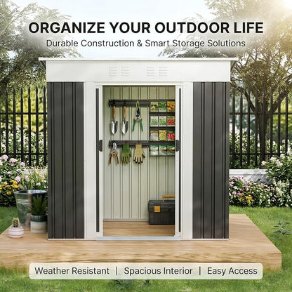 YOPTO 6x4 FT Storage Shed,Waterproof Garden Tool Shed with Lockable Door, Outdoor Metal Utility Shed for Backyard Patio Lawn,Grey