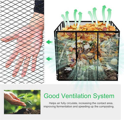 Large Compost Bin Outdoor - Metal Wire Mesh Compost Bins with Rust-Proof Coating, Easy to Assemble Square Garden Compost Bin for Yard Waste, Leaves & Kitchen Scraps, 37x37x30 Inches Black