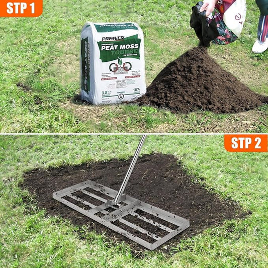 Towallmark 36"×10" Lawn Leveling Rake, Stainless Steel Leveler Rake 180° Flexible Rotation & 6FT Extra Long Handle, Heavy-Duty Landscape Rake Tool for Backyard, Garden, Farm, Golf Course, Pasture