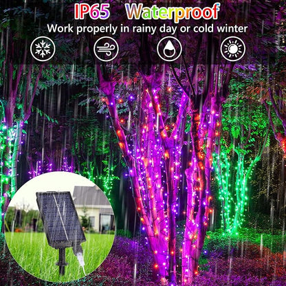 Solar String Lights Outdoor Waterproof 40Ft, 18 Colors Changing 100 LED Christmas Lights Solar Powered & USB with Remote, RGB Fairy Lighting for Outside Tree Fence Party Indoor Halloween Decor