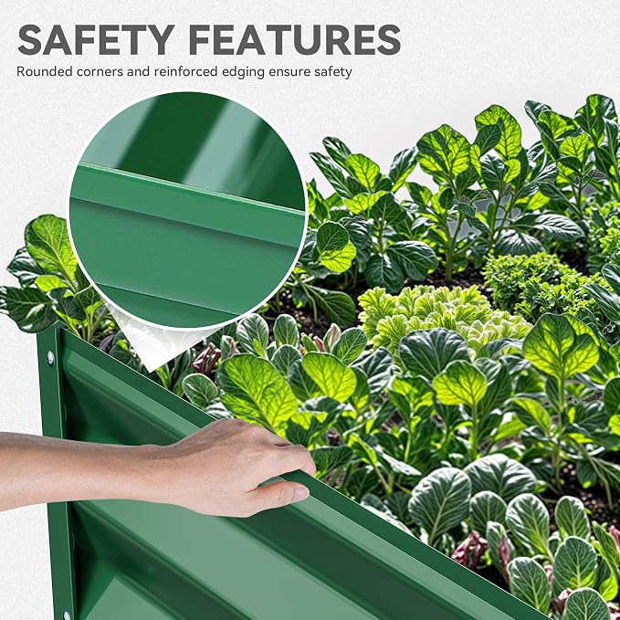 YITAHOME 72x36x18 in 2pcs Galvanized Raised Garden Bed Kit, Large Metal Planter Box with Gloves & Support Rod, Outdoor Flower Bed for Plants Vegetables, Green