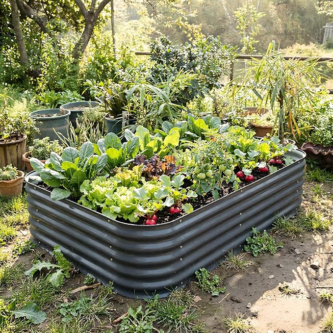Raised Garden Bed Kit 8×2×1.4 FT Magnesium-Aluminum-Zinc Stainless Steel Metal Planter Box for Planting Outdoor Plants Vegetables (Gray)