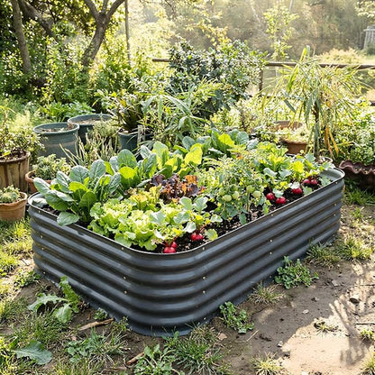Raised Garden Bed Kit 8×2×1.4 FT Magnesium-Aluminum-Zinc Stainless Steel Metal Planter Box for Planting Outdoor Plants Vegetables (Gray)