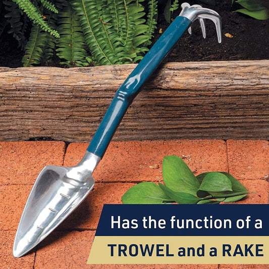 Kings County Tools Combo Garden Hand Tool | Combination Trowel & Rake | Trake Measures 17” | Use for Weeding, Planting and Transporting | Polished Cast-Aluminum