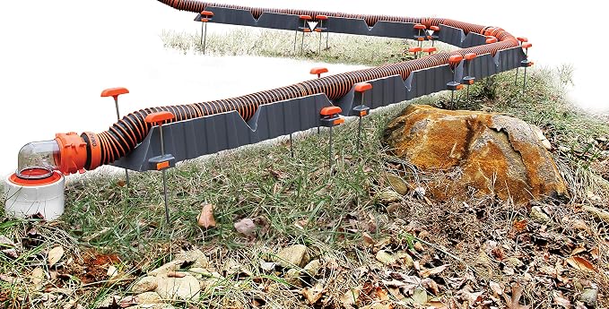Camco Rhino RV Sewer Hose Support Kit - Up to 10” of Lift - Features Nesting Design for Easy RV Storage - Includes (6) 30” Section w/4 Stakes Each - Supports Up to 20-Feet of RV Sewer Hose (43071)