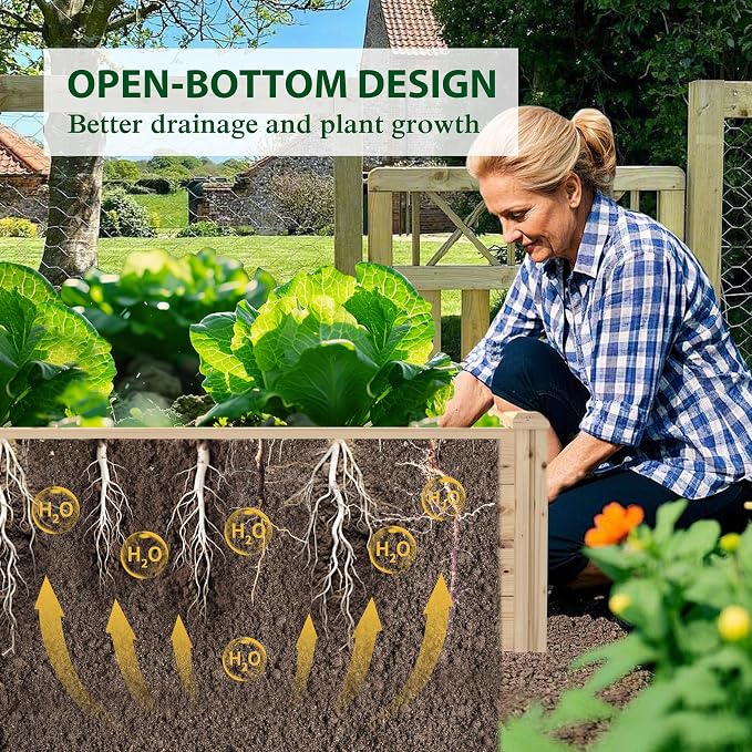 MUPATER 8x4x1.2ft Wooden Raised Garden Bed, Wood Planter Box Outdoor with Mortise & Tenon Design, 34.5 Cubic Feet Raised Beds for Gardening Herbs, Vegetables and Flowers, Natural