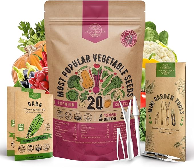 20 Vegetable Seeds Variety Pack - 12,465+ Non-GMO Heirloom Seeds for Planting Vegetables and Fruits in Individual Seed Packets, Home Garden Seed for Hydroponic, Indoor and Outdoors Gardening