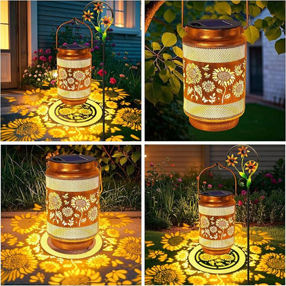 Sunflower Solar Lanterns Outdoor Waterproof with Shepherd Hook, Sunflower Gifts for Birthday Women Mom Grandma, Metal Solar Hanging Lights Garden Decor for Outside Yard Patio Pathway