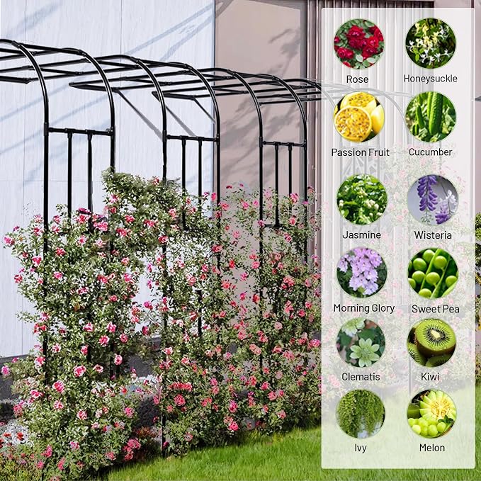 Half Sided Garden Arch, 47.24’’x94.5’’ Arbor Trellis, Garden Arch Trellis for Climbing Plants Outdoor, Arbor for Flower, Climbing Vine Vegetable, Fruit, Home Yard and Lawn(Black)