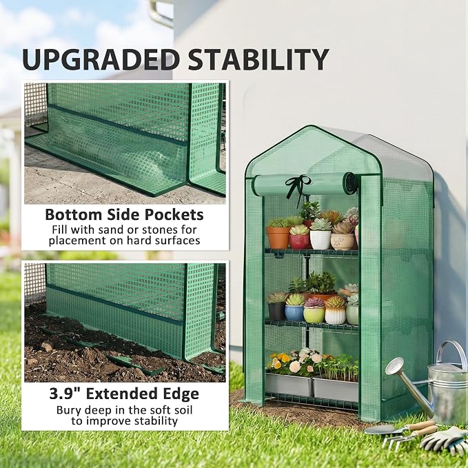 Outsunny 3 Tier Mini Greenhouse with Screen Roof, 27.6" x 19.7" x 50", Portable Small Greenhouse with High Strength PE Cover, Roll-Up Zipper Door for Garden Yard Backyard, Green