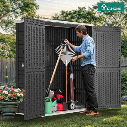 YITAHOME 59 cuft Outdoor Vertical Storage Shed, Tall Storage Shed Outdoor w/o Shelf, Outdoor Waterproof Storage Cabinet for Garage, Pool Storage, Garden Shed Outdoor Storage, Dark Gray