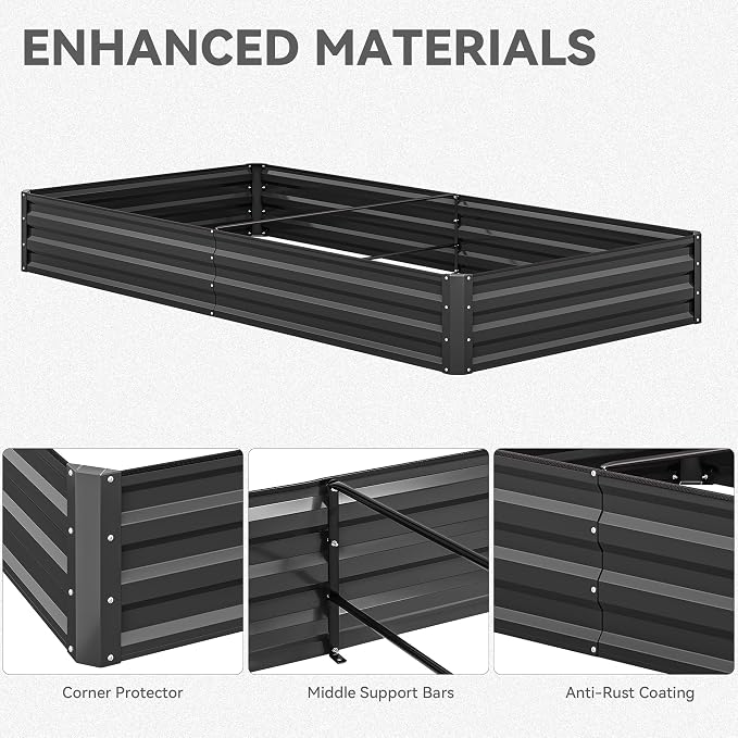 YITAHOME 96x48x12 in 2pcs Galvanized Raised Garden Bed Kit, Large Metal Planter Box with Gloves, Safety Rubber & Support Rod, Outdoor Flower Bed for Plants Vegetables, Black