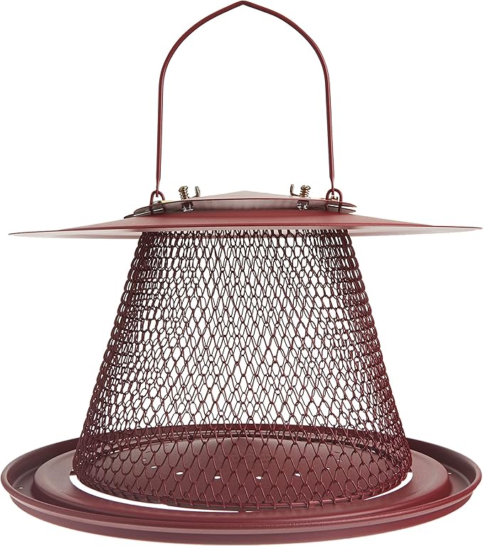 Perky-Pet Red Cardinal Wild Bird Feeder, 2.5 lb Seed Capacity | Holds Up to 15 Birds Simultaneously, Metal Hanging Feeder for Outdoors, Mesh Design, Built-In Hook & Circular Tray, C00322