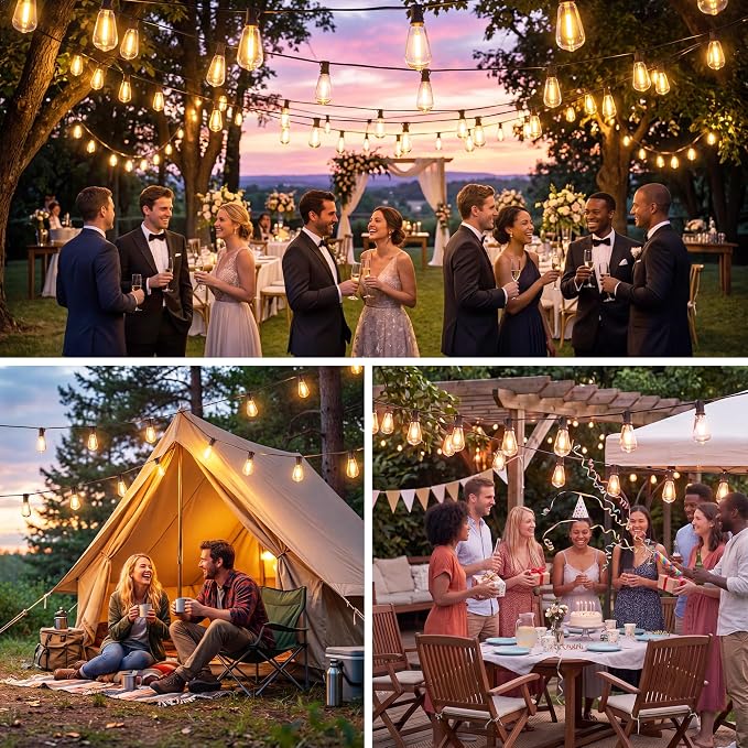 Guhope 102FT Outdoor String Lights with Remote, IP45 Waterproof Dimmable Patio Lights with 39 Shatterproof Edison Bulbs, 24V Connectable Outside Hanging Lights for Porch Garden Backyard Gazebo Party