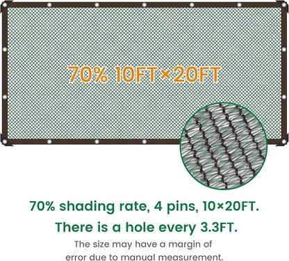 Shade Cloth, 10FT X 20FT 70% Green Outdoor Woven Sun Shade with Grommets, Durable Breathable Netting Shading Antifreezing for Patio, Garden, DIY Home, Plants Cover, Greenhouse, Dog Kennel