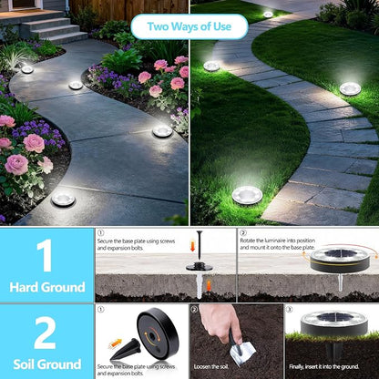 Joomer 2-in-1 Solar Lights Outdoor Waterproof, 8 Pack 8 LED, White | Solar Powered Garden Lights Ground Disc Landscape Lighting for Patio Pathway Lawn Yard Driveway Walkway Deck Step