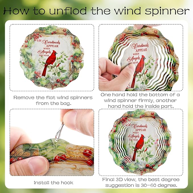 Cardinal Gifts Wind Chimes - Metal Windchimes with 3D Wind Spinner | Outdoors Garden Patio Lawn Yard Indoor Balcony Decor Home Art Hanging Birthday Gift for Women Men Mom Grandma Friends