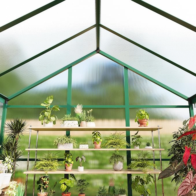 Garvee 6 X 10 Greenhouse, Greenhouses for Outside, Polycarbonate Greenhouse with Aluminum Frame, Lockable Door and Ajustable Roof Vent for Backyard, Green Houses for Outside Garden Backyard, Patio