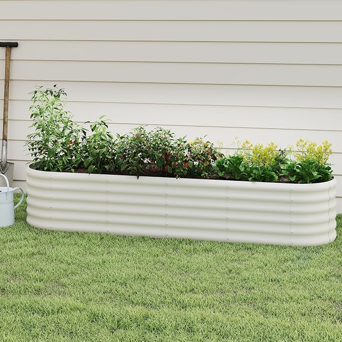 Galvanized Raised Garden Bed, Outdoor Planter Bed, Metal Planter Box for Gardening and Planting,8x2x1.5ft, Milk White