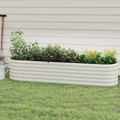 Galvanized Raised Garden Bed, Outdoor Planter Bed, Metal Planter Box for Gardening and Planting,8x2x1.5ft, Milk White