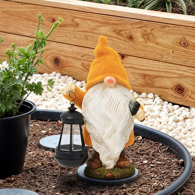 TERESA'S COLLECTIONS Fall Outdoor Decor, Fall Gnome Decor, Autumn Garden Gnomes Holding Lantern with Solar Lights,Waterproof Resin Outdoor Fall Decor, Fall Gifts Outdoor/Indoor,8"