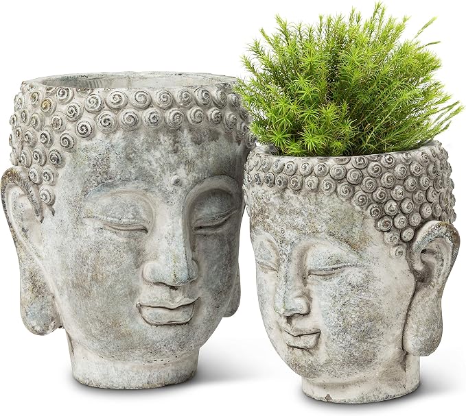 Abbott Collection 27-DHARMA/350 LG Large Buddha Head Planter, Grey (7" H)