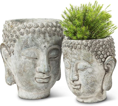 Abbott Collection 27-DHARMA/350 LG Large Buddha Head Planter, Grey (7" H)