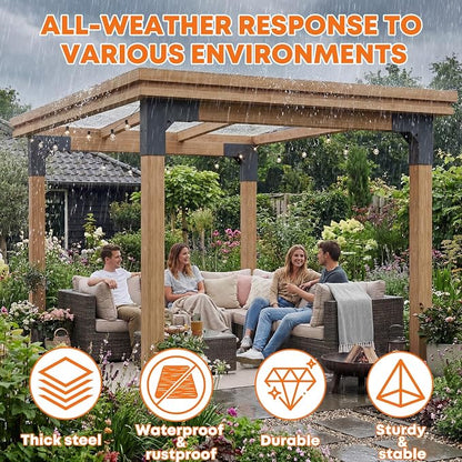 4 Pcs Pergola DIY Bracket Kits, 2-Way L Shaped Corner Brackets for 4" x 4"(Actual:3.5" x 3.5") Indoor and Outdoor Wood Post Structures, DIY 90° Right Corner Brackets, for Gazebos, Patios, Porchs