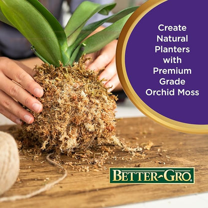 Better-Gro Premium Grade Orchid Moss - 100% Natural, Imported Sphagnum Moss for Orchids, Ferns, and Hostas, Excellent for Hanging Baskets and Propagating Plants - 190 Cubic Inches